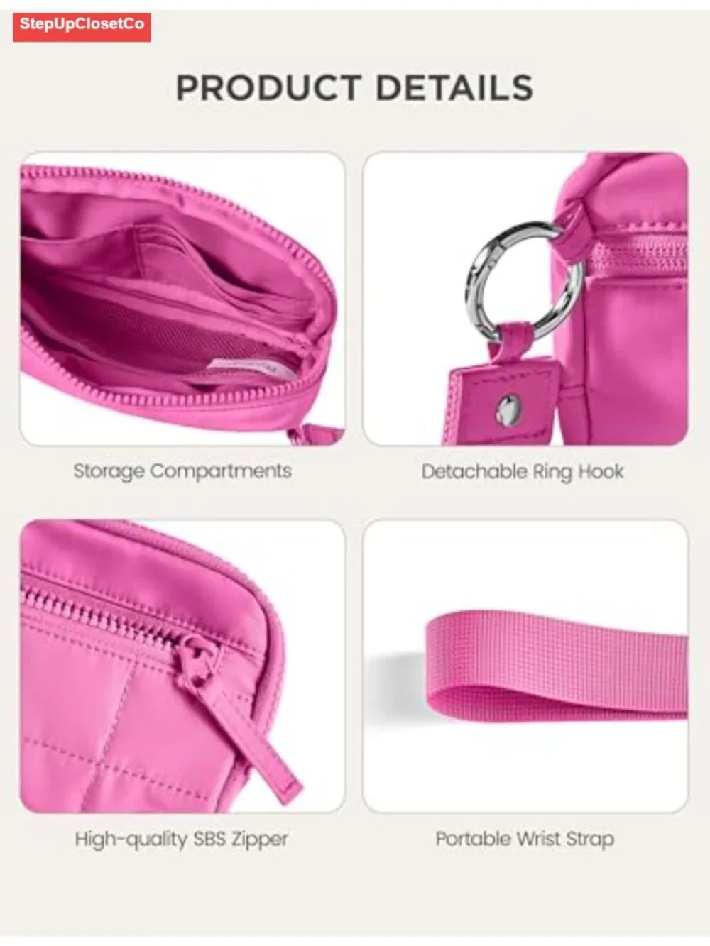 Quilted Wristlet Wallet RFID Blocking with Zipper and Phone Pocket